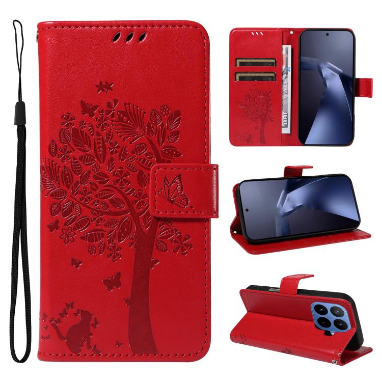 Tree & Cat Embossed Pattern Flip Leather Phone Case, For Xiaomi 17 Max 5G, For Xiaomi 17T Pro 5G Global, For Xiaomi 17T 5G Global, For Xiaomi Poco X8 Pro Max 5G, For Xiaomi 17 Ultra, For Xiaomi 17 Pro Max, For Xiaomi 17