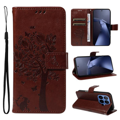 Tree & Cat Embossed Pattern Flip Leather Phone Case, For Xiaomi 17 Max 5G, For Xiaomi 17T Pro 5G Global, For Xiaomi 17T 5G Global, For Xiaomi Poco X8 Pro Max 5G, For Xiaomi 17 Ultra, For Xiaomi 17 Pro Max, For Xiaomi 17