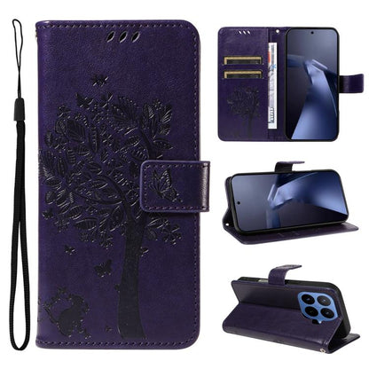 Tree & Cat Embossed Pattern Flip Leather Phone Case, For Xiaomi 17 Max 5G, For Xiaomi 17T Pro 5G Global, For Xiaomi 17T 5G Global, For Xiaomi Poco X8 Pro Max 5G, For Xiaomi 17 Ultra, For Xiaomi 17 Pro Max, For Xiaomi 17