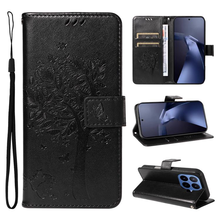 Tree & Cat Embossed Pattern Flip Leather Phone Case, For Xiaomi 17 Max 5G, For Xiaomi 17T Pro 5G Global, For Xiaomi 17T 5G Global, For Xiaomi Poco X8 Pro Max 5G, For Xiaomi 17 Ultra, For Xiaomi 17 Pro Max, For Xiaomi 17