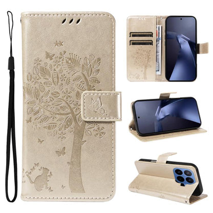 Tree & Cat Embossed Pattern Flip Leather Phone Case, For Xiaomi 17 Max 5G, For Xiaomi 17T Pro 5G Global, For Xiaomi 17T 5G Global, For Xiaomi Poco X8 Pro Max 5G, For Xiaomi 17 Ultra, For Xiaomi 17 Pro Max, For Xiaomi 17