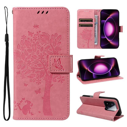 Tree & Cat Embossed Pattern Flip Leather Phone Case, For Xiaomi 17 Max 5G, For Xiaomi 17T Pro 5G Global, For Xiaomi 17T 5G Global, For Xiaomi Poco X8 Pro Max 5G, For Xiaomi 17 Ultra, For Xiaomi 17 Pro Max, For Xiaomi 17