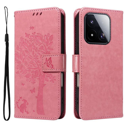 Tree & Cat Embossed Pattern Flip Leather Phone Case, For Xiaomi 17 Max 5G, For Xiaomi 17T Pro 5G Global, For Xiaomi 17T 5G Global, For Xiaomi Poco X8 Pro Max 5G, For Xiaomi 17 Ultra, For Xiaomi 17 Pro Max, For Xiaomi 17