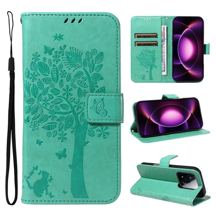 Tree & Cat Embossed Pattern Flip Leather Phone Case, For Xiaomi 17 Max 5G, For Xiaomi 17T Pro 5G Global, For Xiaomi 17T 5G Global, For Xiaomi Poco X8 Pro Max 5G, For Xiaomi 17 Ultra, For Xiaomi 17 Pro Max, For Xiaomi 17