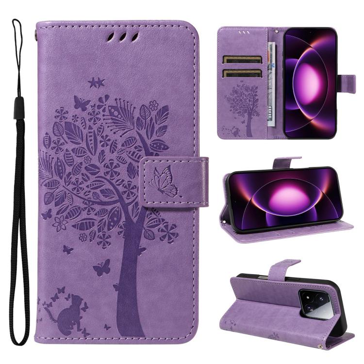 Tree & Cat Embossed Pattern Flip Leather Phone Case, For Xiaomi 17 Max 5G, For Xiaomi 17T Pro 5G Global, For Xiaomi 17T 5G Global, For Xiaomi Poco X8 Pro Max 5G, For Xiaomi 17 Ultra, For Xiaomi 17 Pro Max, For Xiaomi 17