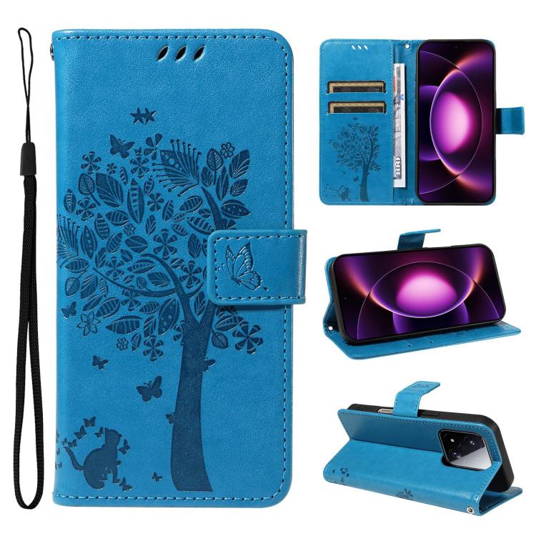 Tree & Cat Embossed Pattern Flip Leather Phone Case, For Xiaomi 17 Max 5G, For Xiaomi 17T Pro 5G Global, For Xiaomi 17T 5G Global, For Xiaomi Poco X8 Pro Max 5G, For Xiaomi 17 Ultra, For Xiaomi 17 Pro Max, For Xiaomi 17