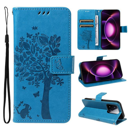Tree & Cat Embossed Pattern Flip Leather Phone Case, For Xiaomi 17 Max 5G, For Xiaomi 17T Pro 5G Global, For Xiaomi 17T 5G Global, For Xiaomi Poco X8 Pro Max 5G, For Xiaomi 17 Ultra, For Xiaomi 17 Pro Max, For Xiaomi 17