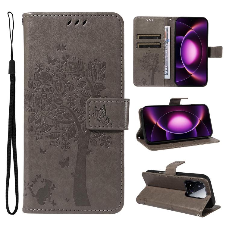 Tree & Cat Embossed Pattern Flip Leather Phone Case, For Xiaomi 17 Max 5G, For Xiaomi 17T Pro 5G Global, For Xiaomi 17T 5G Global, For Xiaomi Poco X8 Pro Max 5G, For Xiaomi 17 Ultra, For Xiaomi 17 Pro Max, For Xiaomi 17