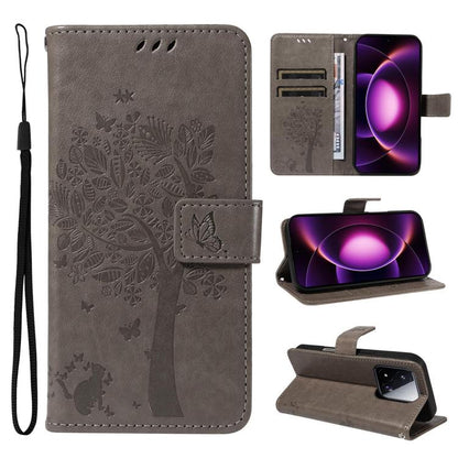 Tree & Cat Embossed Pattern Flip Leather Phone Case, For Xiaomi 17 Max 5G, For Xiaomi 17T Pro 5G Global, For Xiaomi 17T 5G Global, For Xiaomi Poco X8 Pro Max 5G, For Xiaomi 17 Ultra, For Xiaomi 17 Pro Max, For Xiaomi 17