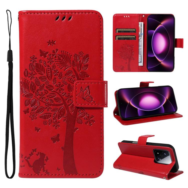 Tree & Cat Embossed Pattern Flip Leather Phone Case, For Xiaomi 17 Max 5G, For Xiaomi 17T Pro 5G Global, For Xiaomi 17T 5G Global, For Xiaomi Poco X8 Pro Max 5G, For Xiaomi 17 Ultra, For Xiaomi 17 Pro Max, For Xiaomi 17