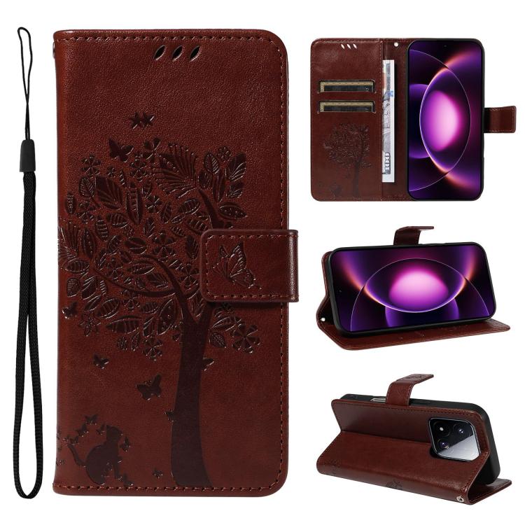 Tree & Cat Embossed Pattern Flip Leather Phone Case, For Xiaomi 17 Max 5G, For Xiaomi 17T Pro 5G Global, For Xiaomi 17T 5G Global, For Xiaomi Poco X8 Pro Max 5G, For Xiaomi 17 Ultra, For Xiaomi 17 Pro Max, For Xiaomi 17
