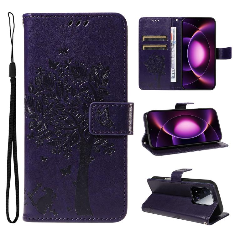 Tree & Cat Embossed Pattern Flip Leather Phone Case, For Xiaomi 17 Max 5G, For Xiaomi 17T Pro 5G Global, For Xiaomi 17T 5G Global, For Xiaomi Poco X8 Pro Max 5G, For Xiaomi 17 Ultra, For Xiaomi 17 Pro Max, For Xiaomi 17