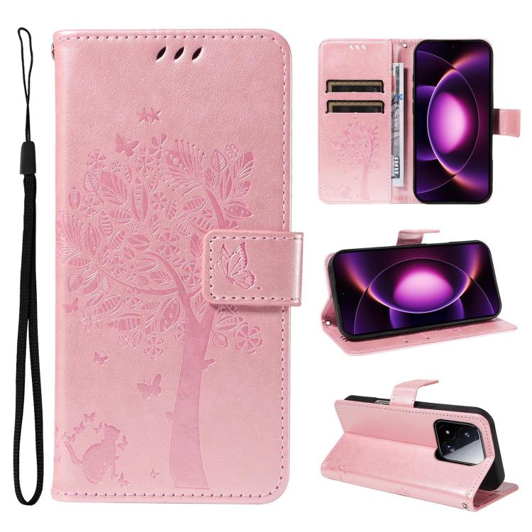 Tree & Cat Embossed Pattern Flip Leather Phone Case, For Xiaomi 17 Max 5G, For Xiaomi 17T Pro 5G Global, For Xiaomi 17T 5G Global, For Xiaomi Poco X8 Pro Max 5G, For Xiaomi 17 Ultra, For Xiaomi 17 Pro Max, For Xiaomi 17