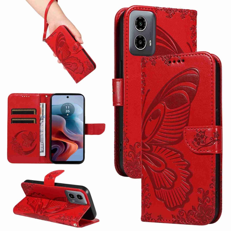 Swallowtail Butterfly Embossed Leather Phone Case, For Motorola Edge Moto G34