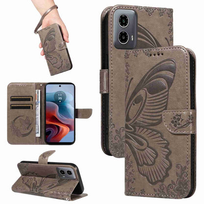 Swallowtail Butterfly Embossed Leather Phone Case, For Motorola Edge Moto G34