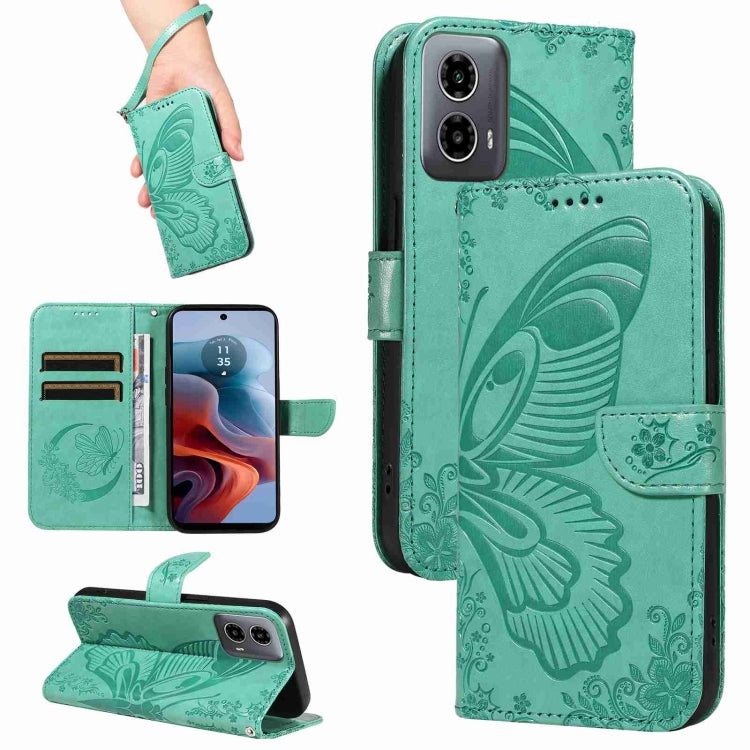 Swallowtail Butterfly Embossed Leather Phone Case, For Motorola Edge Moto G34