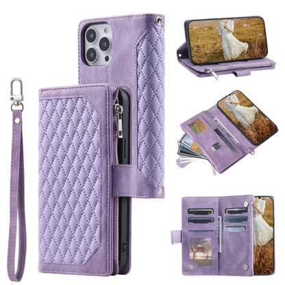 Grid Texture Zipper Leather Phone Case with Lanyard, For Redmi Note 17 5G/4G 169.74mm, For Redmi Note 17 Pro+ 5G Global 163.4mm, For Redmi 17 5G/4G Global 170mm, For Redmi Note 14 4G EU 164.84mm, For Redmi Note 14 Pro 4G, For Xiaomi Redmi Note 14 5G   ...