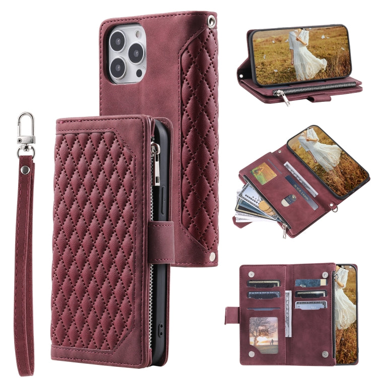 Grid Texture Zipper Leather Phone Case with Lanyard, For Redmi Note 17 5G/4G 169.74mm, For Redmi Note 17 Pro+ 5G Global 163.4mm, For Redmi 17 5G/4G Global 170mm, For Redmi Note 14 4G EU 164.84mm, For Redmi Note 14 Pro 4G, For Xiaomi Redmi Note 14 5G   ...