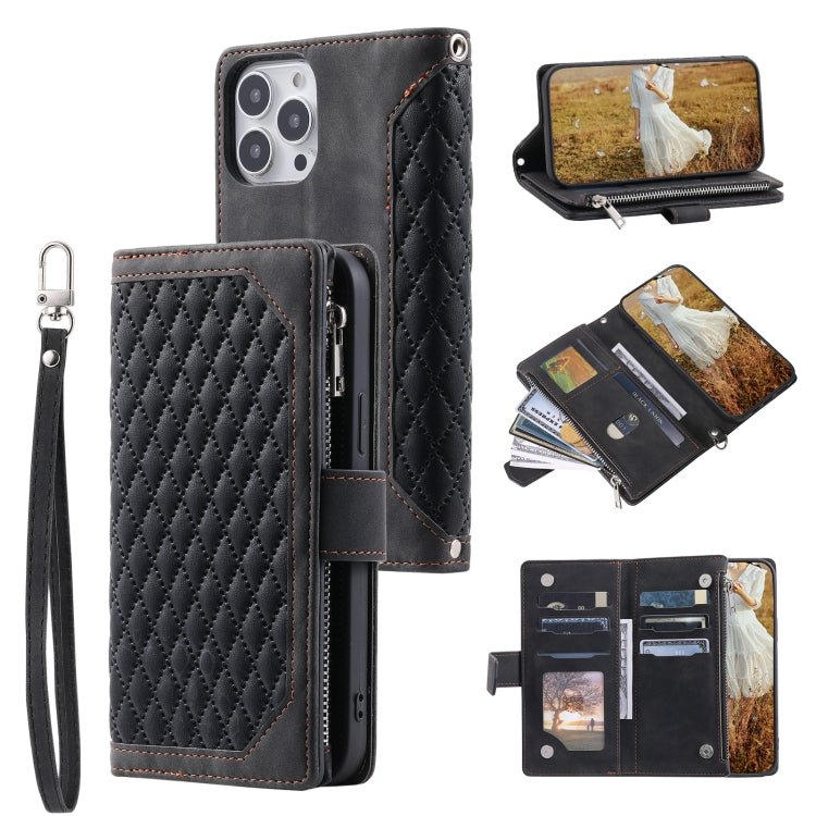 Grid Texture Zipper Leather Phone Case with Lanyard, For Redmi Note 17 5G/4G 169.74mm, For Redmi Note 17 Pro+ 5G Global 163.4mm, For Redmi 17 5G/4G Global 170mm, For Redmi Note 14 4G EU 164.84mm, For Redmi Note 14 Pro 4G, For Xiaomi Redmi Note 14 5G   ...