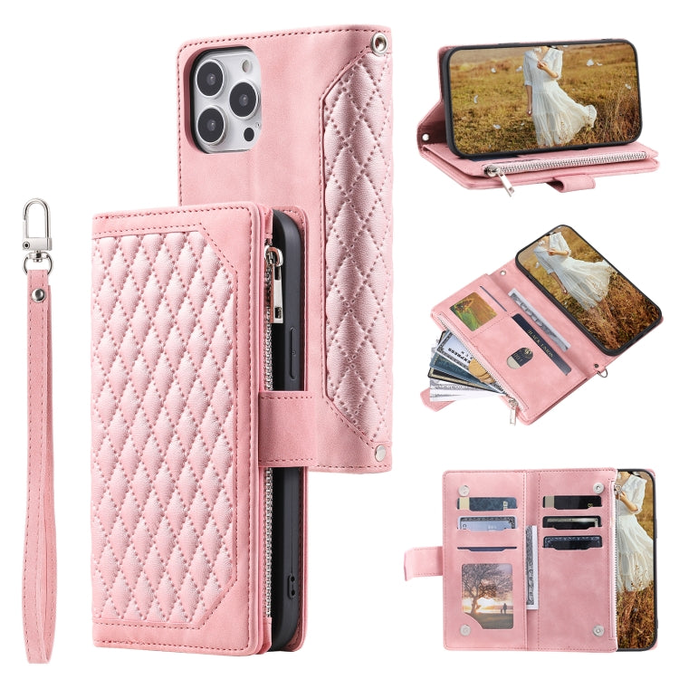 Grid Texture Zipper Leather Phone Case with Lanyard, For Redmi Note 17 5G/4G 169.74mm, For Redmi Note 17 Pro+ 5G Global 163.4mm, For Redmi 17 5G/4G Global 170mm, For Redmi Note 14 4G EU 164.84mm, For Redmi Note 14 Pro 4G, For Xiaomi Redmi Note 14 5G   ...