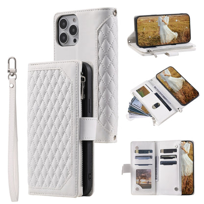 Grid Texture Zipper Leather Phone Case with Lanyard, For Redmi Note 17 5G/4G 169.74mm, For Redmi Note 17 Pro+ 5G Global 163.4mm, For Redmi 17 5G/4G Global 170mm, For Redmi Note 14 4G EU 164.84mm, For Redmi Note 14 Pro 4G, For Xiaomi Redmi Note 14 5G   ...