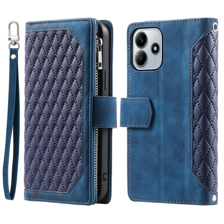 Grid Texture Zipper Leather Phone Case with Lanyard, For Redmi Note 17 5G/4G 169.74mm, For Redmi Note 17 Pro+ 5G Global 163.4mm, For Redmi 17 5G/4G Global 170mm, For Redmi Note 14 4G EU 164.84mm, For Redmi Note 14 Pro 4G, For Xiaomi Redmi Note 14 5G   ...