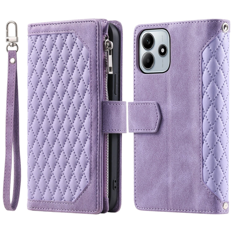 Grid Texture Zipper Leather Phone Case with Lanyard, For Redmi Note 17 5G/4G 169.74mm, For Redmi Note 17 Pro+ 5G Global 163.4mm, For Redmi 17 5G/4G Global 170mm, For Redmi Note 14 4G EU 164.84mm, For Redmi Note 14 Pro 4G, For Xiaomi Redmi Note 14 5G   ...