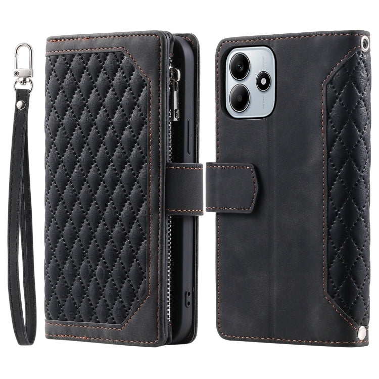 Grid Texture Zipper Leather Phone Case with Lanyard, For Redmi Note 17 5G/4G 169.74mm, For Redmi Note 17 Pro+ 5G Global 163.4mm, For Redmi 17 5G/4G Global 170mm, For Redmi Note 14 4G EU 164.84mm, For Redmi Note 14 Pro 4G, For Xiaomi Redmi Note 14 5G   ...