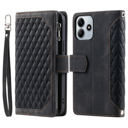 Grid Texture Zipper Leather Phone Case with Lanyard, For Redmi Note 17 5G/4G 169.74mm, For Redmi Note 17 Pro+ 5G Global 163.4mm, For Redmi 17 5G/4G Global 170mm, For Redmi Note 14 4G EU 164.84mm, For Redmi Note 14 Pro 4G, For Xiaomi Redmi Note 14 5G   ...