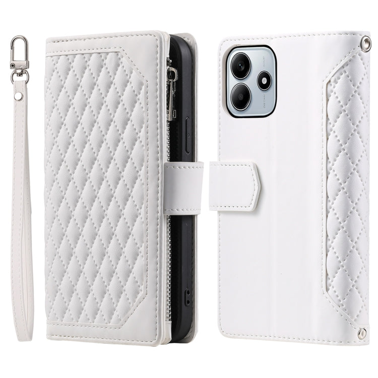 Grid Texture Zipper Leather Phone Case with Lanyard, For Redmi Note 17 5G/4G 169.74mm, For Redmi Note 17 Pro+ 5G Global 163.4mm, For Redmi 17 5G/4G Global 170mm, For Redmi Note 14 4G EU 164.84mm, For Redmi Note 14 Pro 4G, For Xiaomi Redmi Note 14 5G   ...