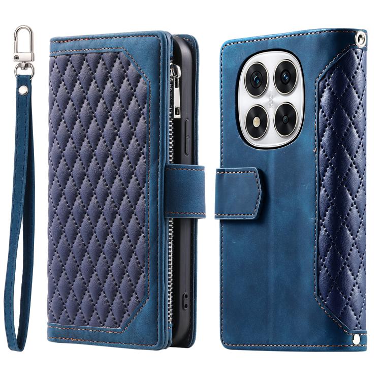 Grid Texture Zipper Leather Phone Case with Lanyard, For Redmi Note 17 5G/4G 169.74mm, For Redmi Note 17 Pro+ 5G Global 163.4mm, For Redmi 17 5G/4G Global 170mm, For Redmi Note 14 4G EU 164.84mm, For Redmi Note 14 Pro 4G, For Xiaomi Redmi Note 14 5G   ...