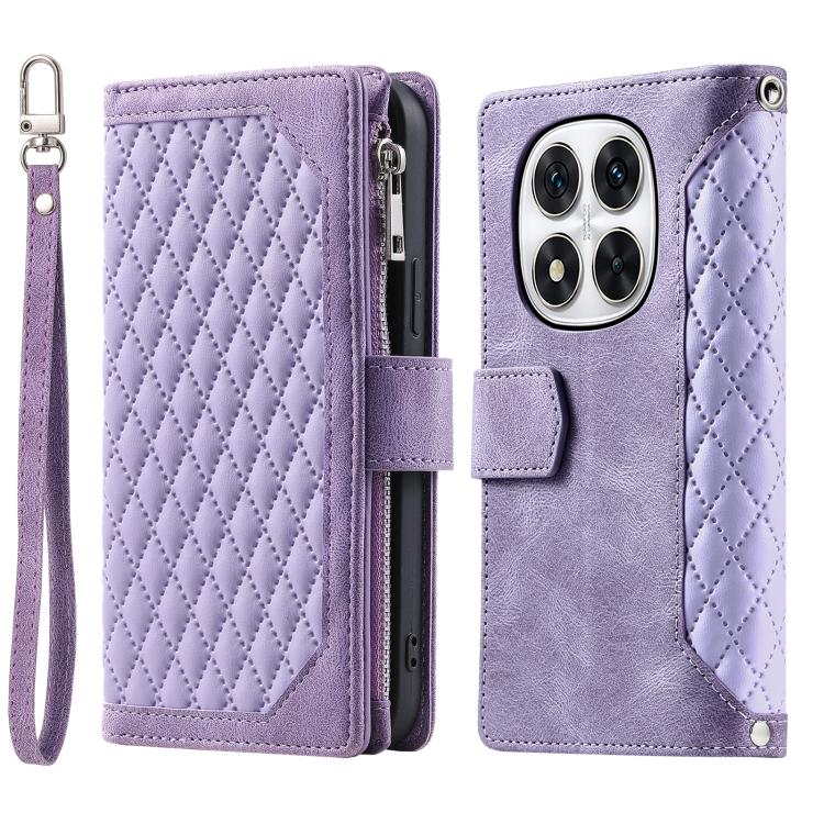 Grid Texture Zipper Leather Phone Case with Lanyard, For Redmi Note 17 5G/4G 169.74mm, For Redmi Note 17 Pro+ 5G Global 163.4mm, For Redmi 17 5G/4G Global 170mm, For Redmi Note 14 4G EU 164.84mm, For Redmi Note 14 Pro 4G, For Xiaomi Redmi Note 14 5G   ...