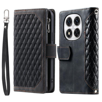 Grid Texture Zipper Leather Phone Case with Lanyard, For Redmi Note 17 5G/4G 169.74mm, For Redmi Note 17 Pro+ 5G Global 163.4mm, For Redmi 17 5G/4G Global 170mm, For Redmi Note 14 4G EU 164.84mm, For Redmi Note 14 Pro 4G, For Xiaomi Redmi Note 14 5G   ...