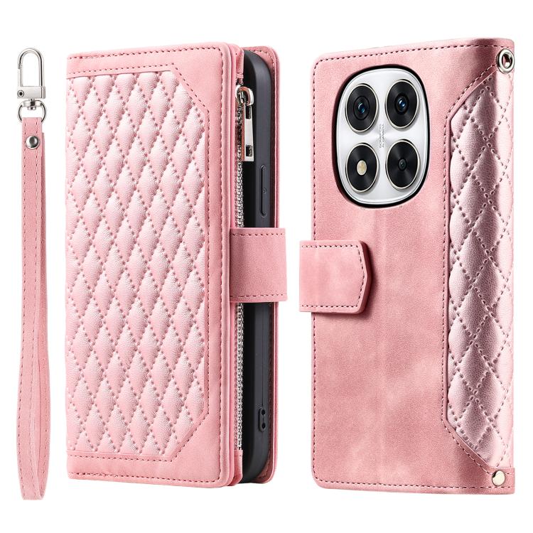 Grid Texture Zipper Leather Phone Case with Lanyard, For Redmi Note 17 5G/4G 169.74mm, For Redmi Note 17 Pro+ 5G Global 163.4mm, For Redmi 17 5G/4G Global 170mm, For Redmi Note 14 4G EU 164.84mm, For Redmi Note 14 Pro 4G, For Xiaomi Redmi Note 14 5G   ...