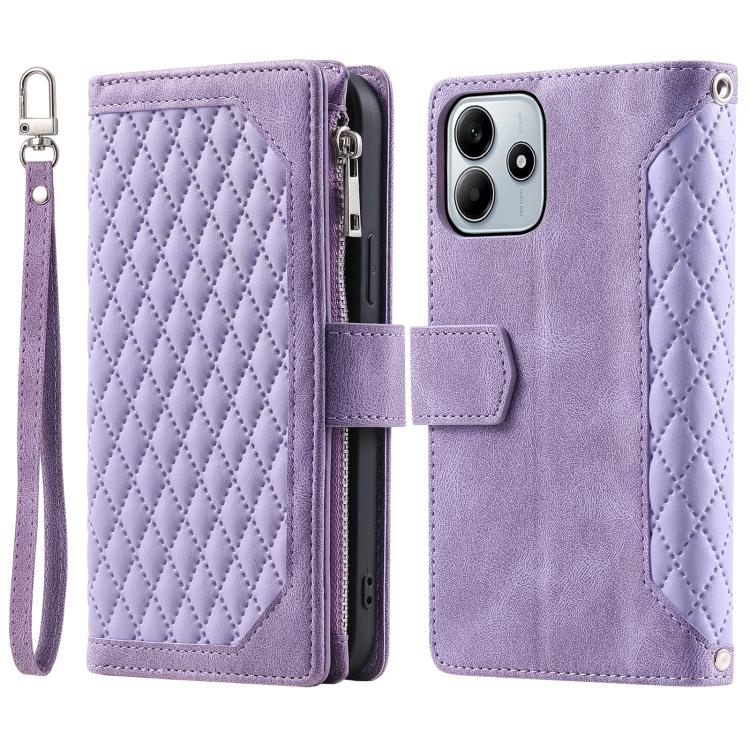Grid Texture Zipper Leather Phone Case with Lanyard, For Redmi Note 17 5G/4G 169.74mm, For Redmi Note 17 Pro+ 5G Global 163.4mm, For Redmi 17 5G/4G Global 170mm, For Redmi Note 14 4G EU 164.84mm, For Redmi Note 14 Pro 4G, For Xiaomi Redmi Note 14 5G   ...