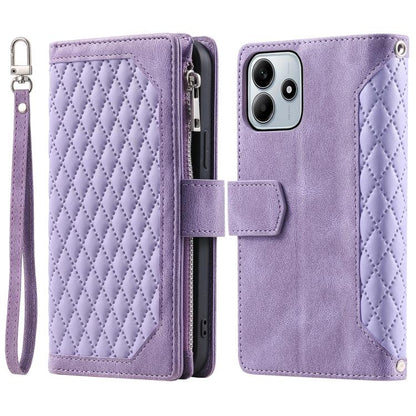 Grid Texture Zipper Leather Phone Case with Lanyard, For Redmi Note 17 5G/4G 169.74mm, For Redmi Note 17 Pro+ 5G Global 163.4mm, For Redmi 17 5G/4G Global 170mm, For Redmi Note 14 4G EU 164.84mm, For Redmi Note 14 Pro 4G, For Xiaomi Redmi Note 14 5G   ...