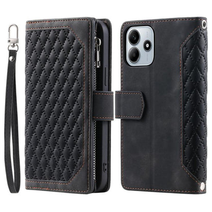Grid Texture Zipper Leather Phone Case with Lanyard, For Redmi Note 17 5G/4G 169.74mm, For Redmi Note 17 Pro+ 5G Global 163.4mm, For Redmi 17 5G/4G Global 170mm, For Redmi Note 14 4G EU 164.84mm, For Redmi Note 14 Pro 4G, For Xiaomi Redmi Note 14 5G   ...