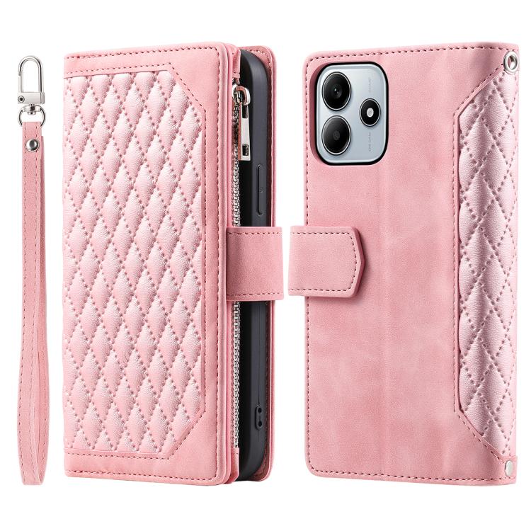 Grid Texture Zipper Leather Phone Case with Lanyard, For Redmi Note 17 5G/4G 169.74mm, For Redmi Note 17 Pro+ 5G Global 163.4mm, For Redmi 17 5G/4G Global 170mm, For Redmi Note 14 4G EU 164.84mm, For Redmi Note 14 Pro 4G, For Xiaomi Redmi Note 14 5G   ...