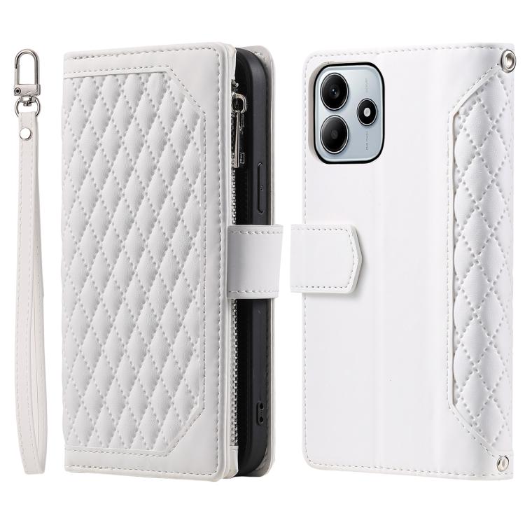 Grid Texture Zipper Leather Phone Case with Lanyard, For Redmi Note 17 5G/4G 169.74mm, For Redmi Note 17 Pro+ 5G Global 163.4mm, For Redmi 17 5G/4G Global 170mm, For Redmi Note 14 4G EU 164.84mm, For Redmi Note 14 Pro 4G, For Xiaomi Redmi Note 14 5G   ...