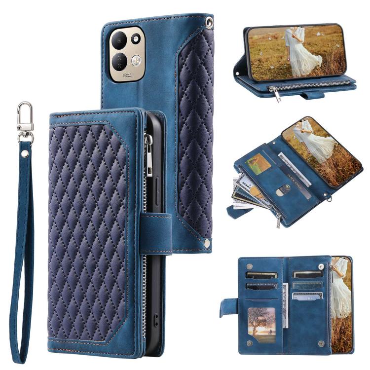 Grid Texture Zipper Leather Phone Case with Lanyard, For Redmi Note 17 5G/4G 169.74mm, For Redmi Note 17 Pro+ 5G Global 163.4mm, For Redmi 17 5G/4G Global 170mm, For Redmi Note 14 4G EU 164.84mm, For Redmi Note 14 Pro 4G, For Xiaomi Redmi Note 14 5G   ...