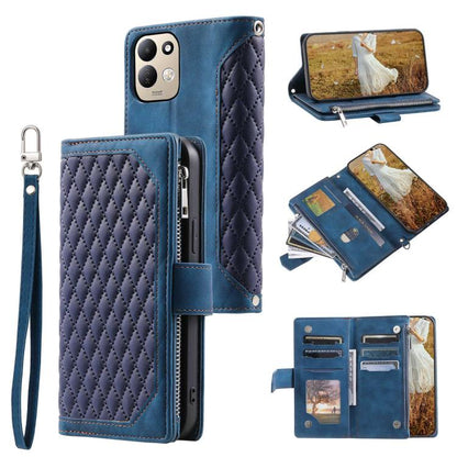 Grid Texture Zipper Leather Phone Case with Lanyard, For Redmi Note 17 5G/4G 169.74mm, For Redmi Note 17 Pro+ 5G Global 163.4mm, For Redmi 17 5G/4G Global 170mm, For Redmi Note 14 4G EU 164.84mm, For Redmi Note 14 Pro 4G, For Xiaomi Redmi Note 14 5G   ...