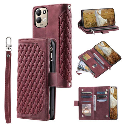Grid Texture Zipper Leather Phone Case with Lanyard, For Redmi Note 17 5G/4G 169.74mm, For Redmi Note 17 Pro+ 5G Global 163.4mm, For Redmi 17 5G/4G Global 170mm, For Redmi Note 14 4G EU 164.84mm, For Redmi Note 14 Pro 4G, For Xiaomi Redmi Note 14 5G   ...