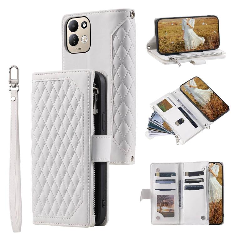 Grid Texture Zipper Leather Phone Case with Lanyard, For Redmi Note 17 5G/4G 169.74mm, For Redmi Note 17 Pro+ 5G Global 163.4mm, For Redmi 17 5G/4G Global 170mm, For Redmi Note 14 4G EU 164.84mm, For Redmi Note 14 Pro 4G, For Xiaomi Redmi Note 14 5G   ...