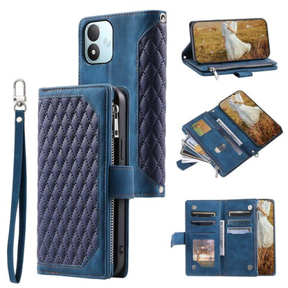 Grid Texture Zipper Leather Phone Case with Lanyard, For Redmi Note 17 5G/4G 169.74mm, For Redmi Note 17 Pro+ 5G Global 163.4mm, For Redmi 17 5G/4G Global 170mm, For Redmi Note 14 4G EU 164.84mm, For Redmi Note 14 Pro 4G, For Xiaomi Redmi Note 14 5G   ...