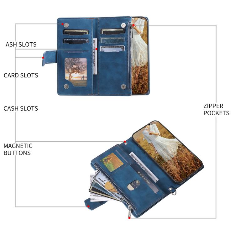 Grid Texture Zipper Leather Phone Case with Lanyard, For Redmi Note 17 5G/4G 169.74mm, For Redmi Note 17 Pro+ 5G Global 163.4mm, For Redmi 17 5G/4G Global 170mm, For Redmi Note 14 4G EU 164.84mm, For Redmi Note 14 Pro 4G, For Xiaomi Redmi Note 14 5G   ...