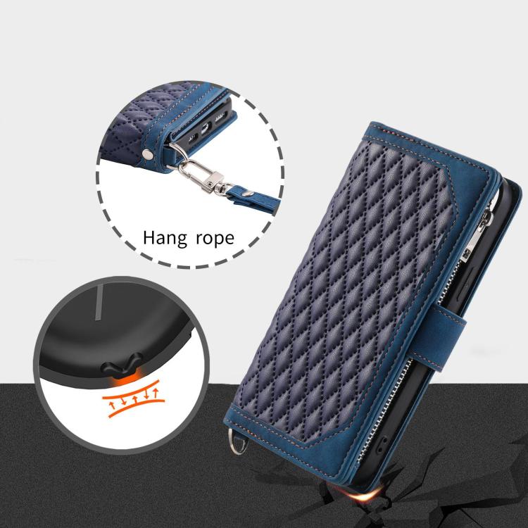 Grid Texture Zipper Leather Phone Case with Lanyard, For Redmi Note 17 5G/4G 169.74mm, For Redmi Note 17 Pro+ 5G Global 163.4mm, For Redmi 17 5G/4G Global 170mm, For Redmi Note 14 4G EU 164.84mm, For Redmi Note 14 Pro 4G, For Xiaomi Redmi Note 14 5G   ...