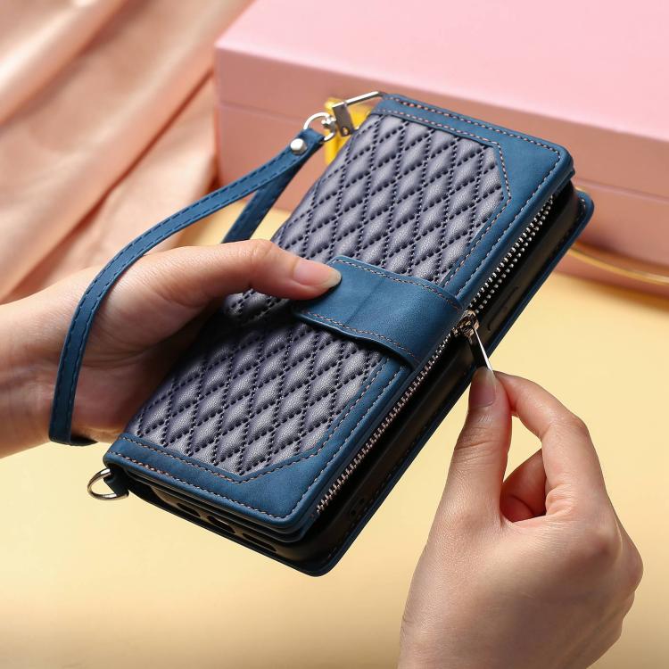 Grid Texture Zipper Leather Phone Case with Lanyard, For Redmi Note 17 5G/4G 169.74mm, For Redmi Note 17 Pro+ 5G Global 163.4mm, For Redmi 17 5G/4G Global 170mm, For Redmi Note 14 4G EU 164.84mm, For Redmi Note 14 Pro 4G, For Xiaomi Redmi Note 14 5G   ...