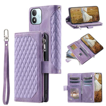 Grid Texture Zipper Leather Phone Case with Lanyard, For Redmi Note 17 5G/4G 169.74mm, For Redmi Note 17 Pro+ 5G Global 163.4mm, For Redmi 17 5G/4G Global 170mm, For Redmi Note 14 4G EU 164.84mm, For Redmi Note 14 Pro 4G, For Xiaomi Redmi Note 14 5G   ...