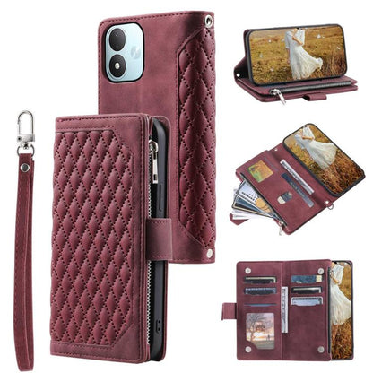 Grid Texture Zipper Leather Phone Case with Lanyard, For Redmi Note 17 5G/4G 169.74mm, For Redmi Note 17 Pro+ 5G Global 163.4mm, For Redmi 17 5G/4G Global 170mm, For Redmi Note 14 4G EU 164.84mm, For Redmi Note 14 Pro 4G, For Xiaomi Redmi Note 14 5G   ...