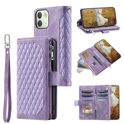 Grid Texture Zipper Leather Phone Case with Lanyard, For Redmi Note 17 5G/4G 169.74mm, For Redmi Note 17 Pro+ 5G Global 163.4mm, For Redmi 17 5G/4G Global 170mm, For Redmi Note 14 4G EU 164.84mm, For Redmi Note 14 Pro 4G, For Xiaomi Redmi Note 14 5G   ...